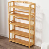Bamboo Rustic Adjustable Shelves Wood Vertical Bookcase Image - 7