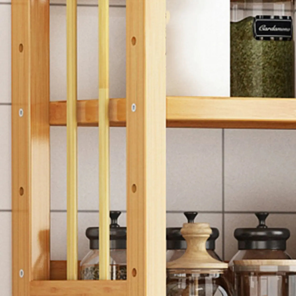 Bamboo Rustic Adjustable Shelves Wood Vertical Bookcase Image - 8