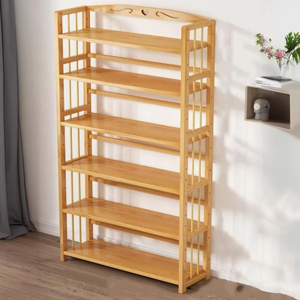 Bamboo Rustic Adjustable Shelves Wood Vertical Bookcase Image - 9