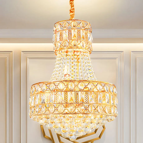 Baroque Empire Gold Crystal Living Room Tiered Chandelier Image - 1