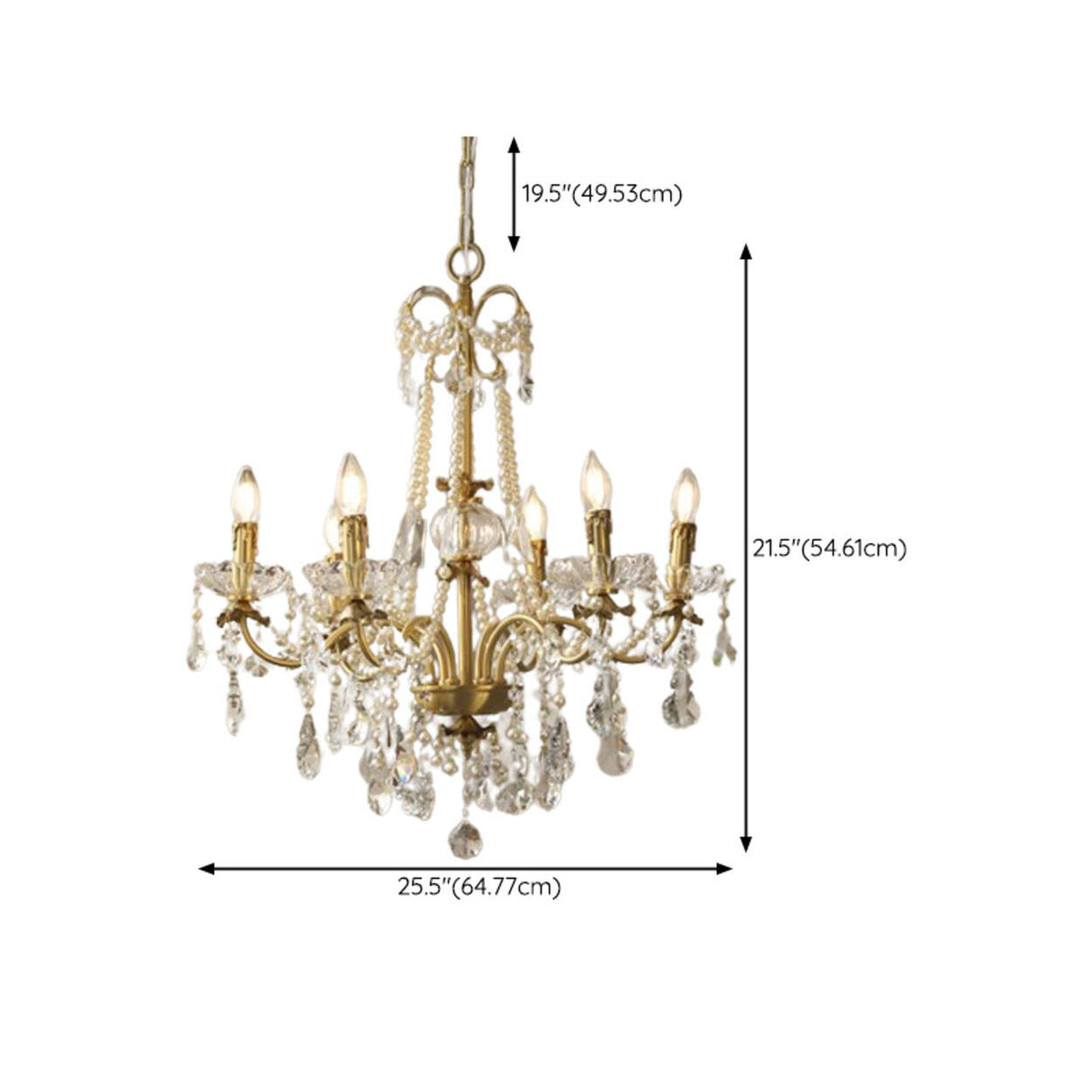 Baroque Vintage Brass Pearl Crystal Candelabra Chandelier 