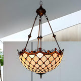 Baroque Vintage Bronze Amber Stained Glass Dome Chandelier Image - 2