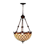 Baroque Vintage Bronze Amber Stained Glass Dome Chandelier Image - 4