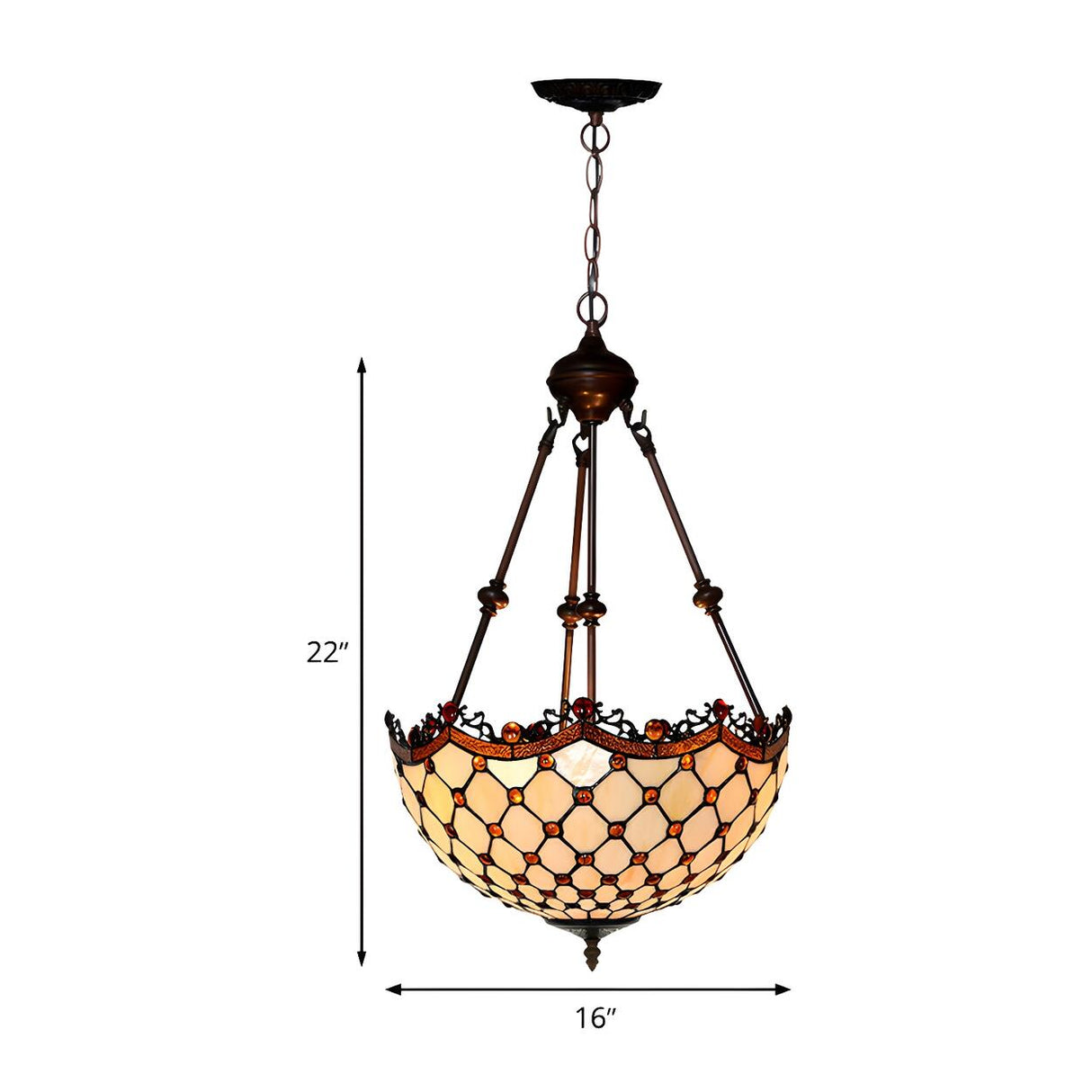 Baroque Vintage Bronze Amber Stained Glass Dome Chandelier 