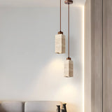 Bedroom Adjustable Brown Stone Geometric Pendant Light Image - 12