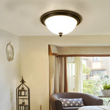 Bedroom Black Bowl-Shaped Glass Flush Mount Light Image - 6