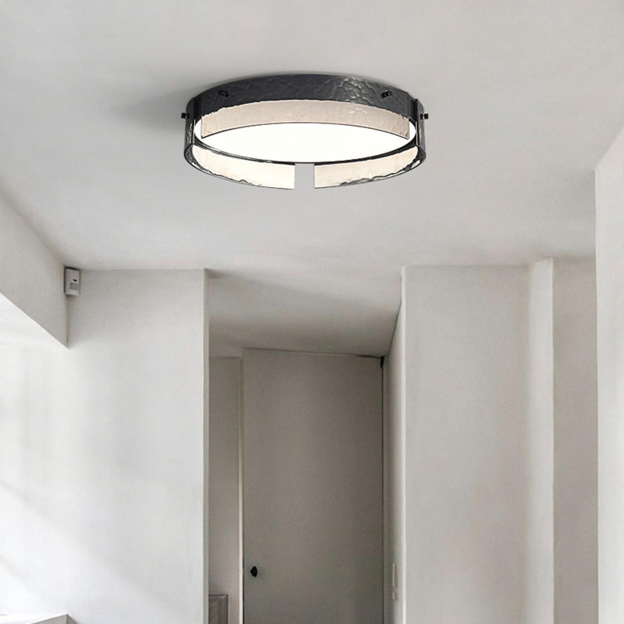 Bedroom Black Glass Round Flush Mount Ceiling Light Image - 4