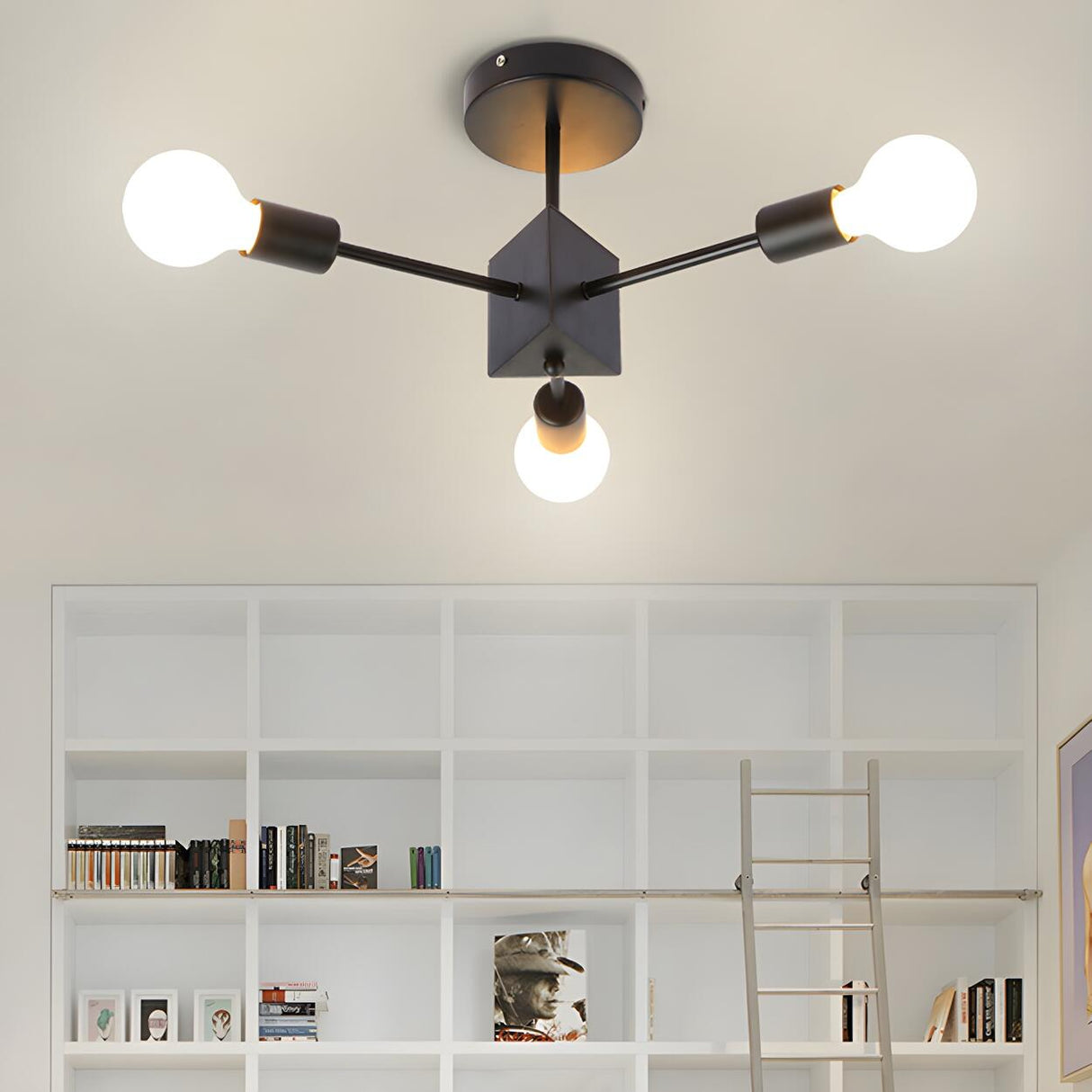 Bedroom Black Sputnik Semi-Flush Mount Light 3-Light Image - 1