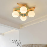 Bedroom Bowl Green Wood Semi-Flush Ceiling Lamp 4-Light Image - 14