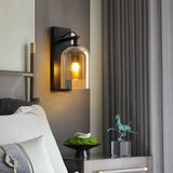Bedroom Clear Cylinder Glass Modern Black Vanity Light Image - 15