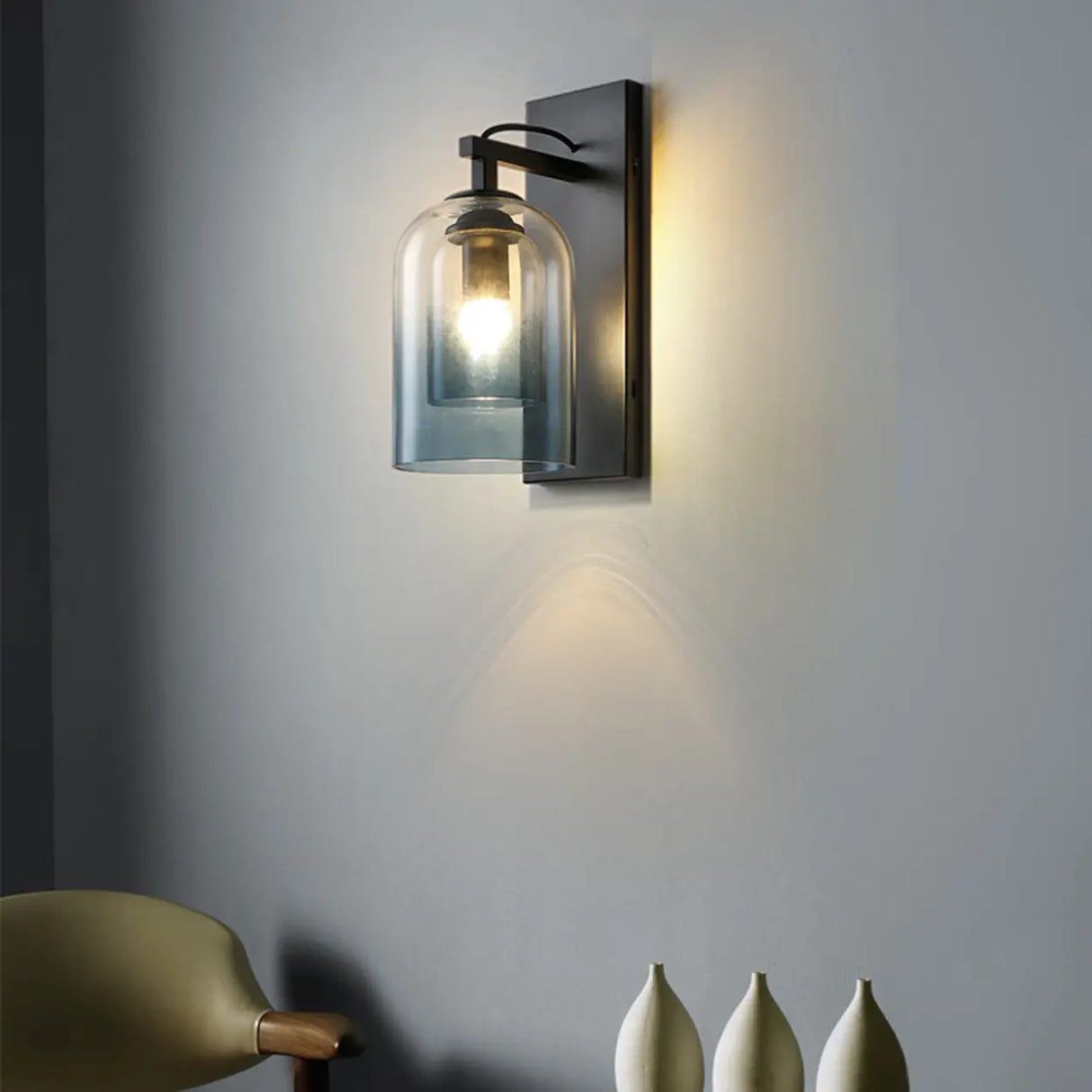 Bedroom Clear Cylinder Glass Modern Black Vanity Light Image - 4