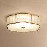 Bedroom Colonial Gold Flower Drum Flush Mount Light Image - 3