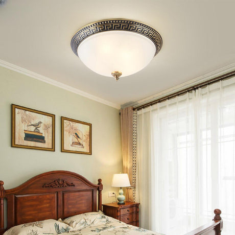 Bedroom Dome Glass Metal Flush Mount Ceiling Light Image - 1