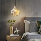 Bedroom Elegant Brass Clear Glass Shell Pendant Light Image - 1
