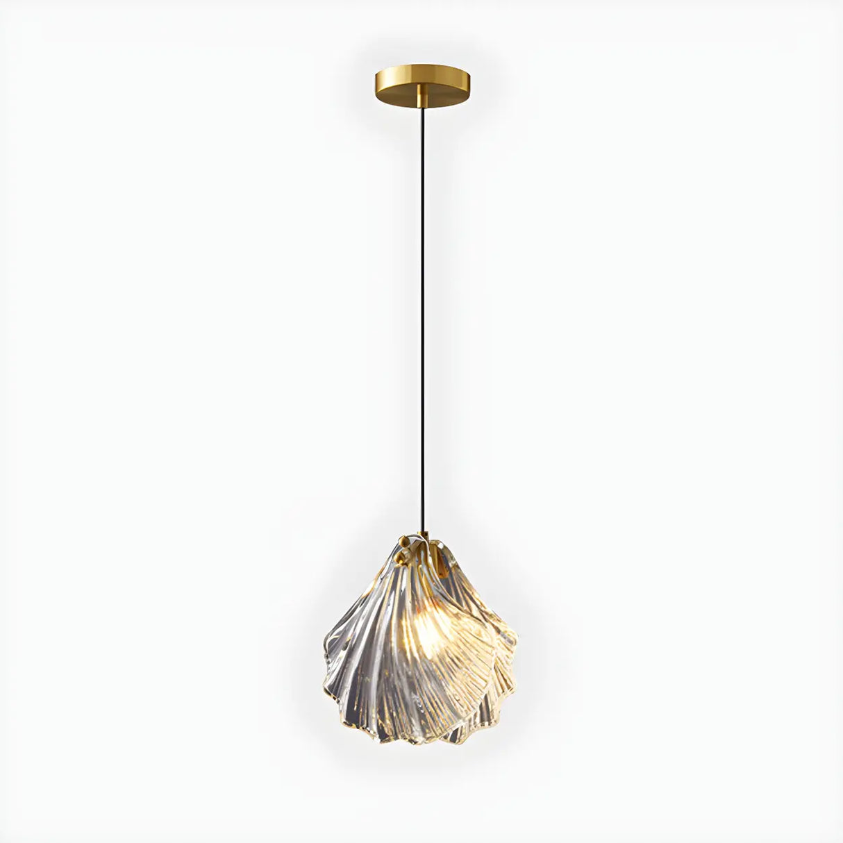 Bedroom Elegant Brass Clear Glass Shell Pendant Light Image - 10