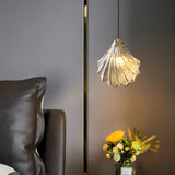 Bedroom Elegant Brass Clear Glass Shell Pendant Light Image - 2