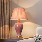 Bedroom Elegant Ceramic Fabric Barrel Shade Table Lamp Image - 4