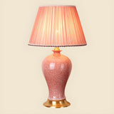 Bedroom Elegant Ceramic Fabric Barrel Shade Table Lamp Image - 7