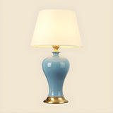 Bedroom Elegant Ceramic Fabric Barrel Shade Table Lamp Image - 9