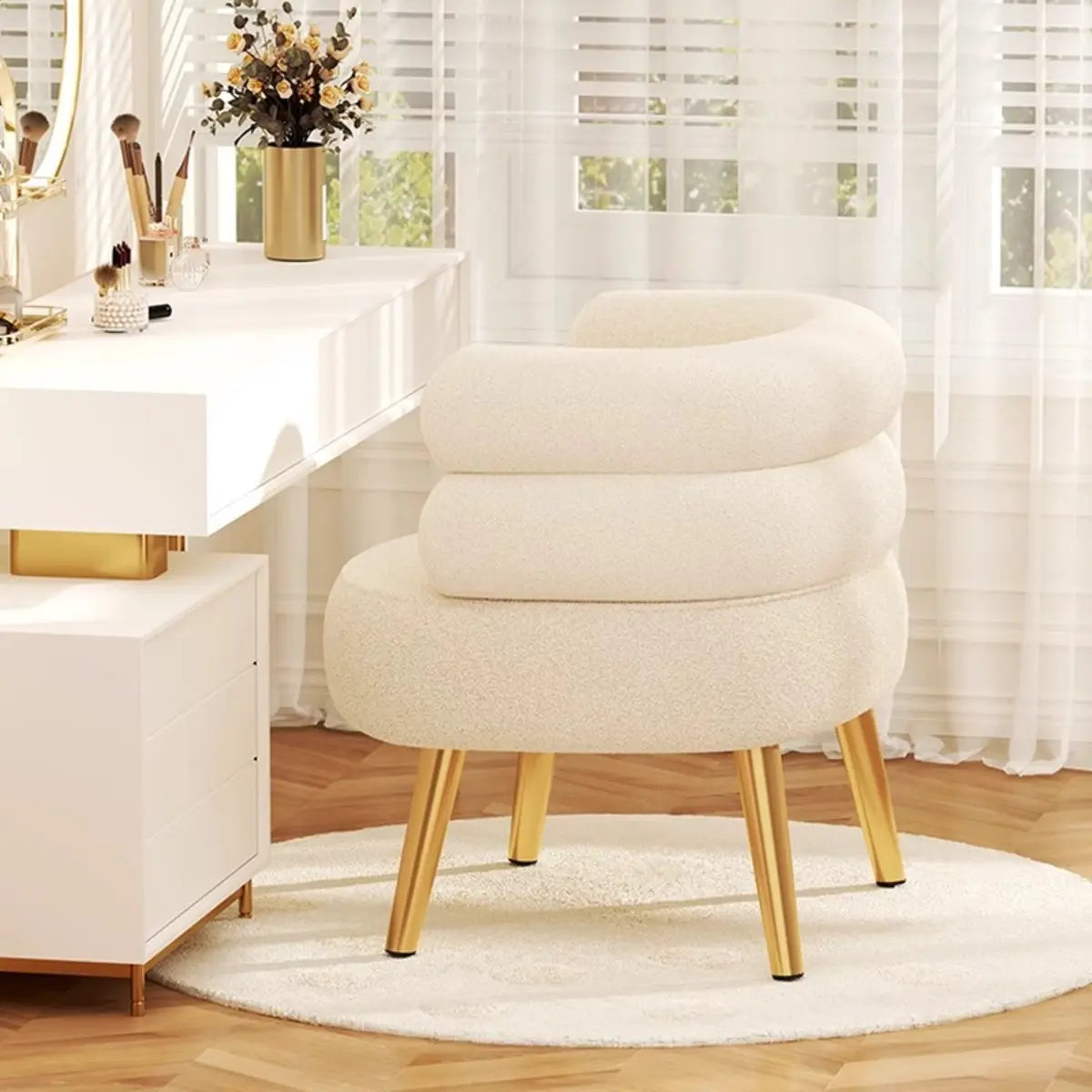 Bedroom Ergonomic Sherpa Curved Back Accent Chair Image - 10