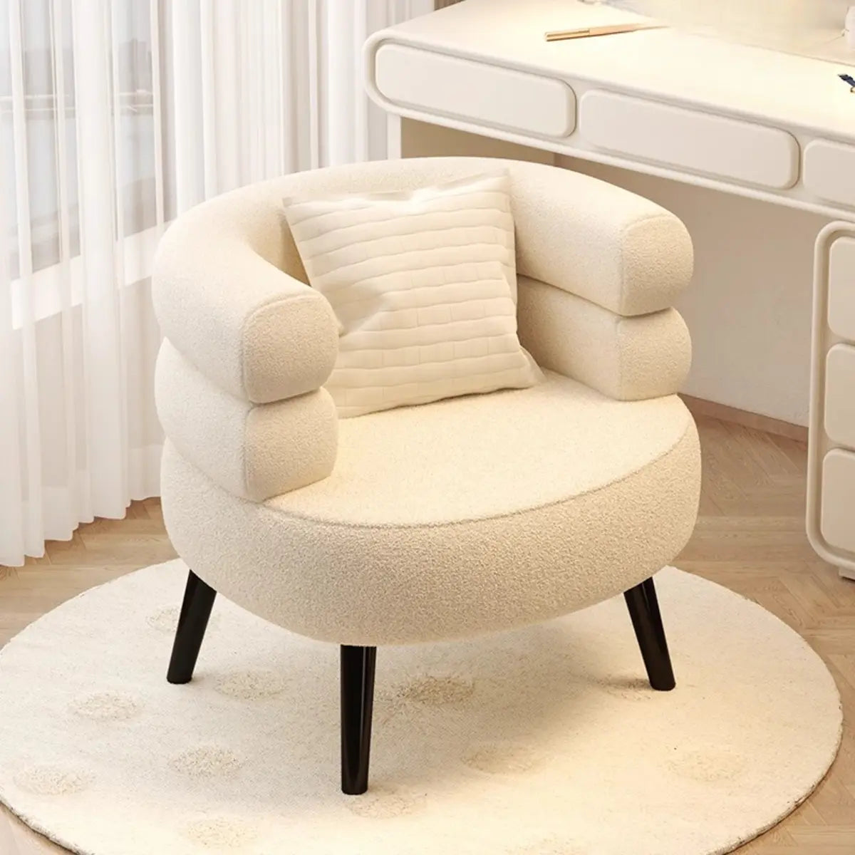 Bedroom Ergonomic Sherpa Curved Back Accent Chair Image - 3