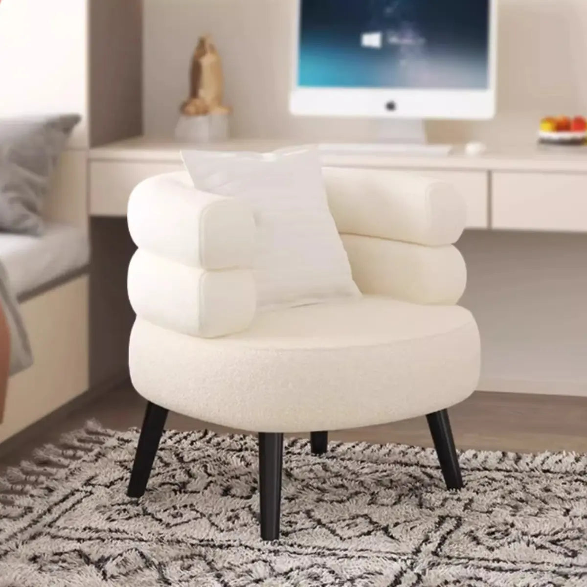 Bedroom Ergonomic Sherpa Curved Back Accent Chair Image - 4