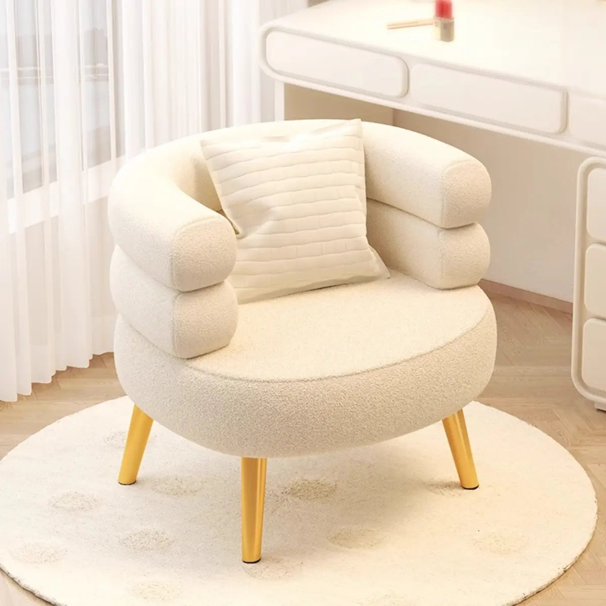 Bedroom Ergonomic Sherpa Curved Back Accent Chair Image - 5