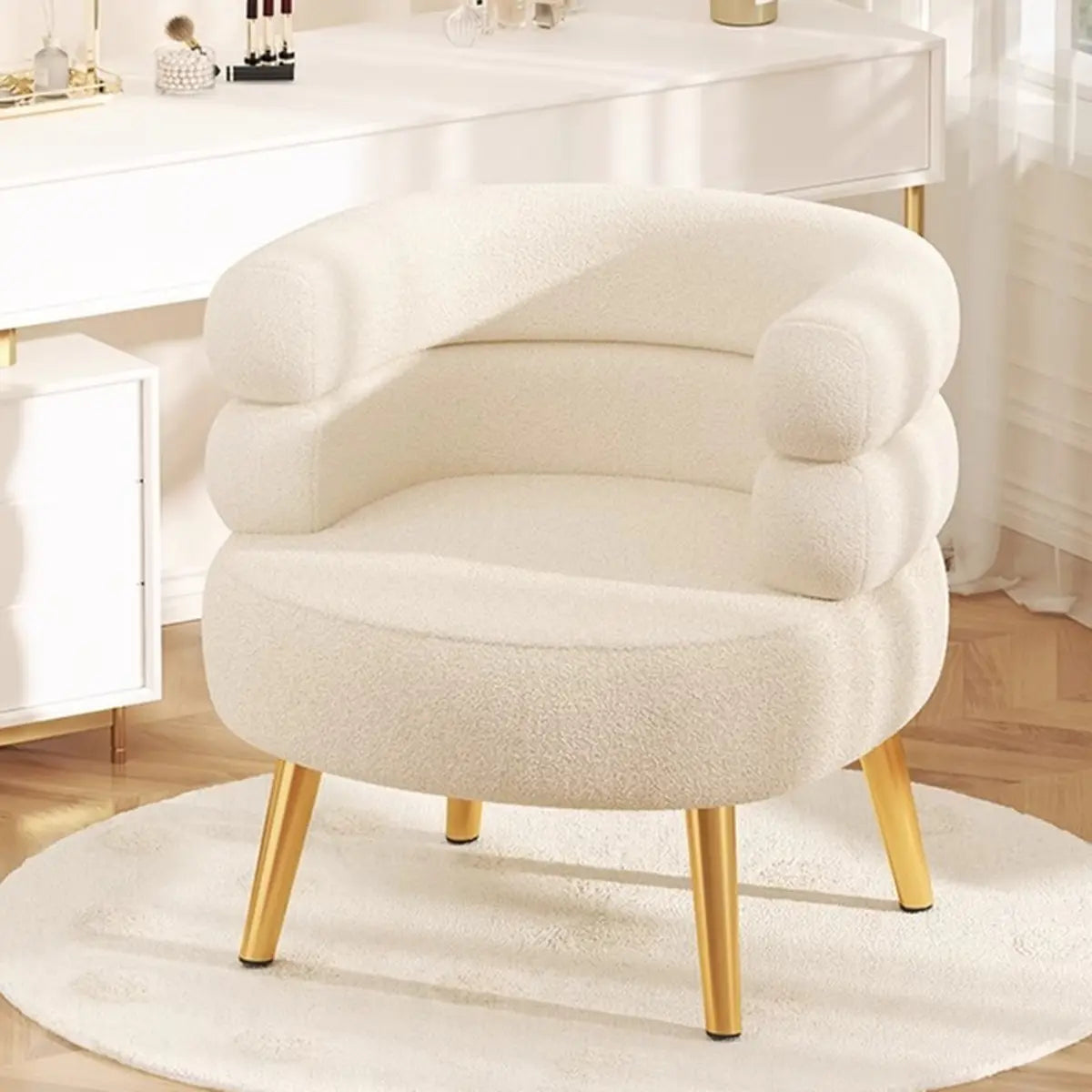 Bedroom Ergonomic Sherpa Curved Back Accent Chair Image - 8
