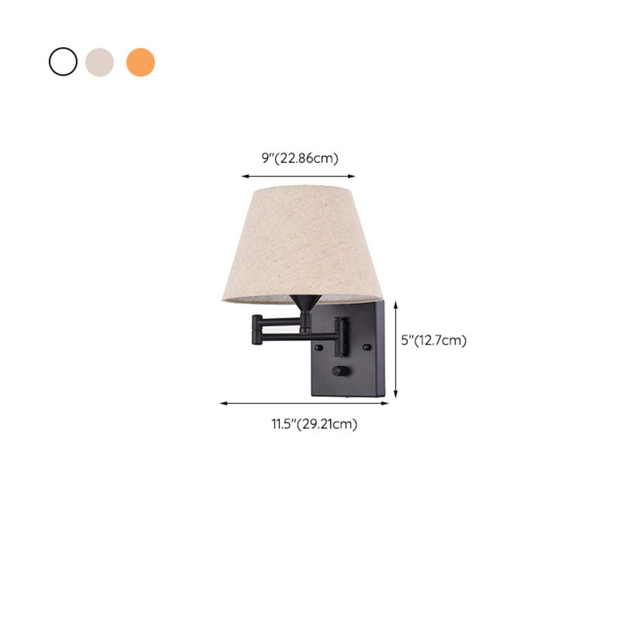Bedroom Fabric Shade Black Swing Arm Wall Sconce 