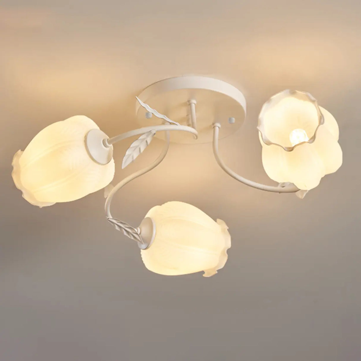 Bedroom Glass Flower Semi-Flush Mount Light 3-Light Image - 11