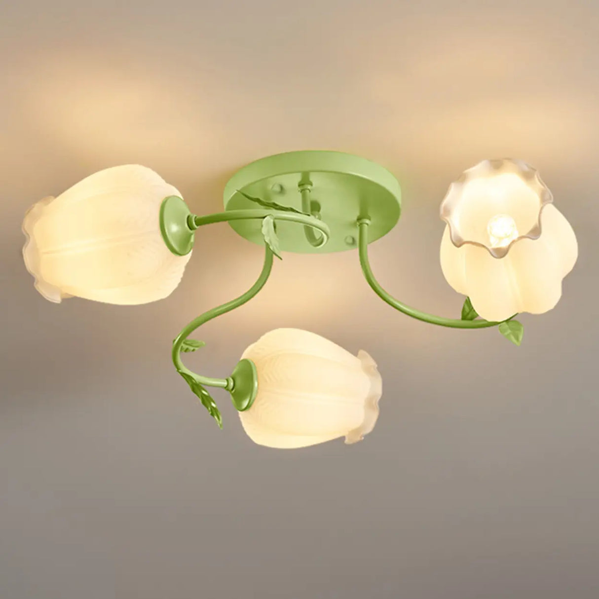 Bedroom Glass Flower Semi-Flush Mount Light 3-Light Image - 12