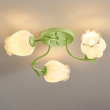 Bedroom Glass Flower Semi-Flush Mount Light 3-Light Image - 12
