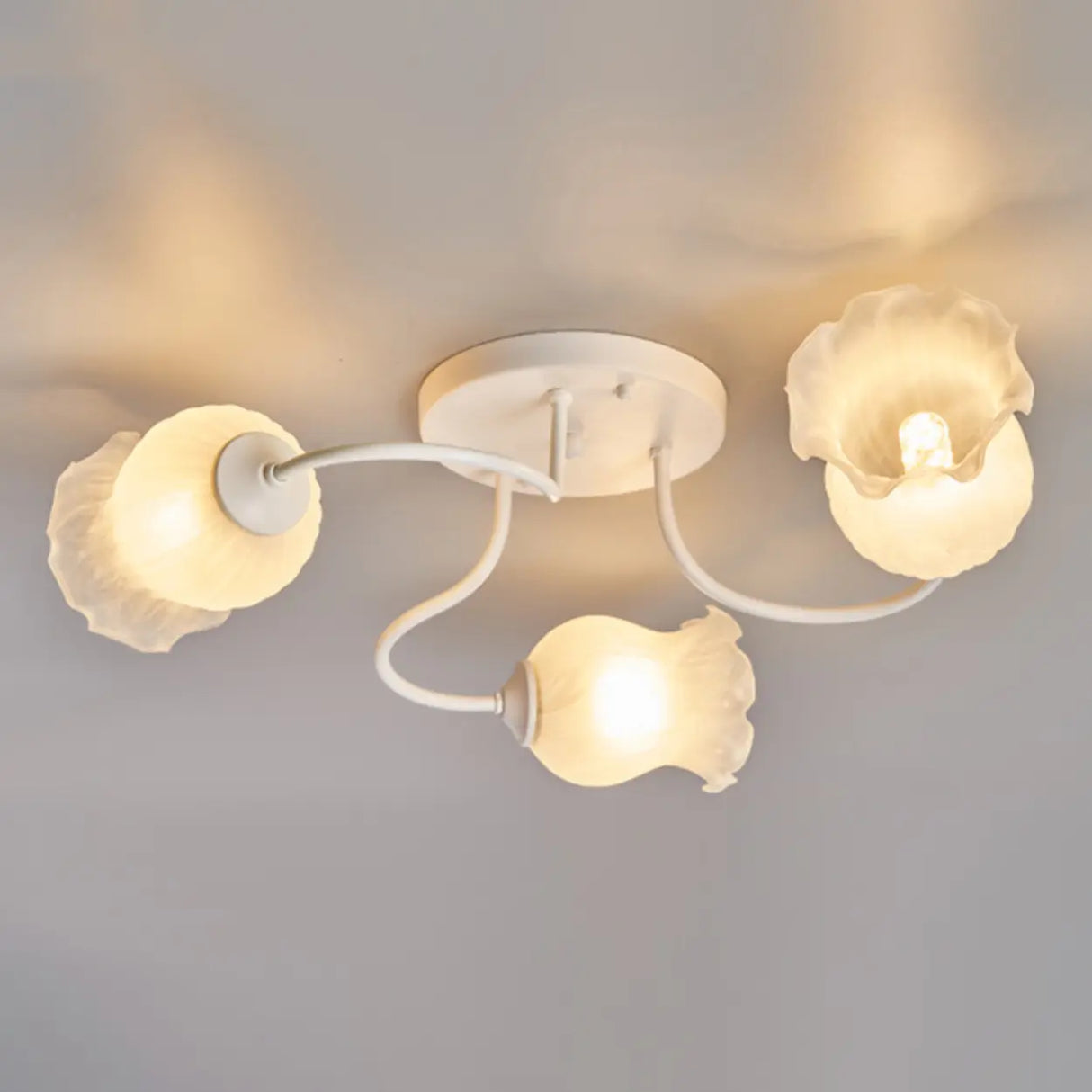Bedroom Glass Flower Semi-Flush Mount Light 3-Light Image - 13