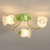 Bedroom Glass Flower Semi-Flush Mount Light 3-Light Image - 14