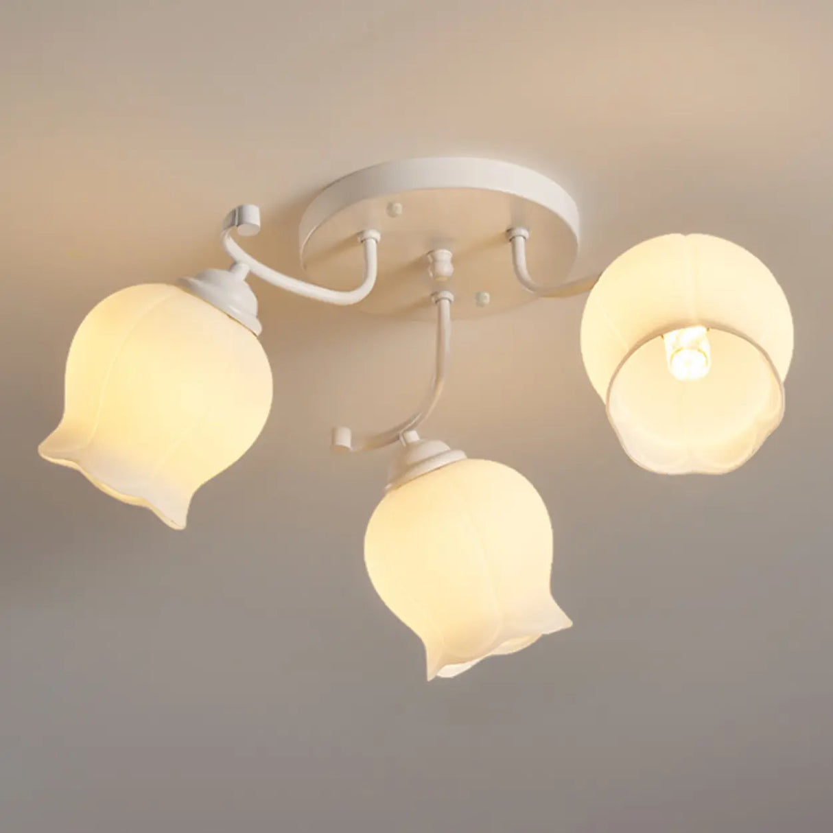 Bedroom Glass Flower Semi-Flush Mount Light 3-Light Image - 15