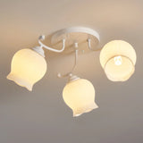Bedroom Glass Flower Semi-Flush Mount Light 3-Light Image - 15