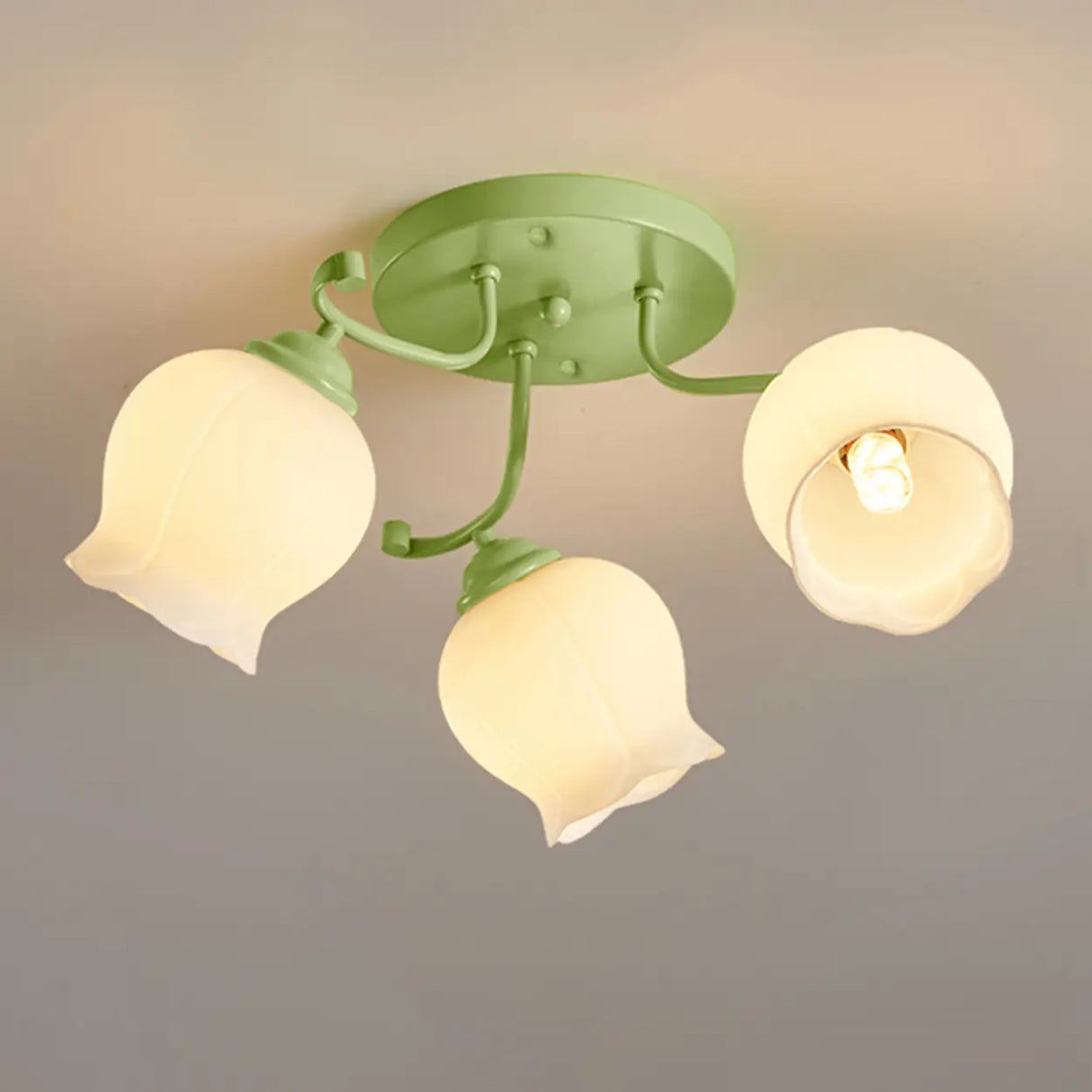 Bedroom Glass Flower Semi-Flush Mount Light 3-Light Image - 16