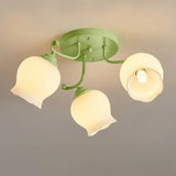 Bedroom Glass Flower Semi-Flush Mount Light 3-Light Image - 16