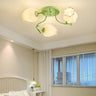 Bedroom Glass Flower Semi-Flush Mount Light 3-Light Image - 3