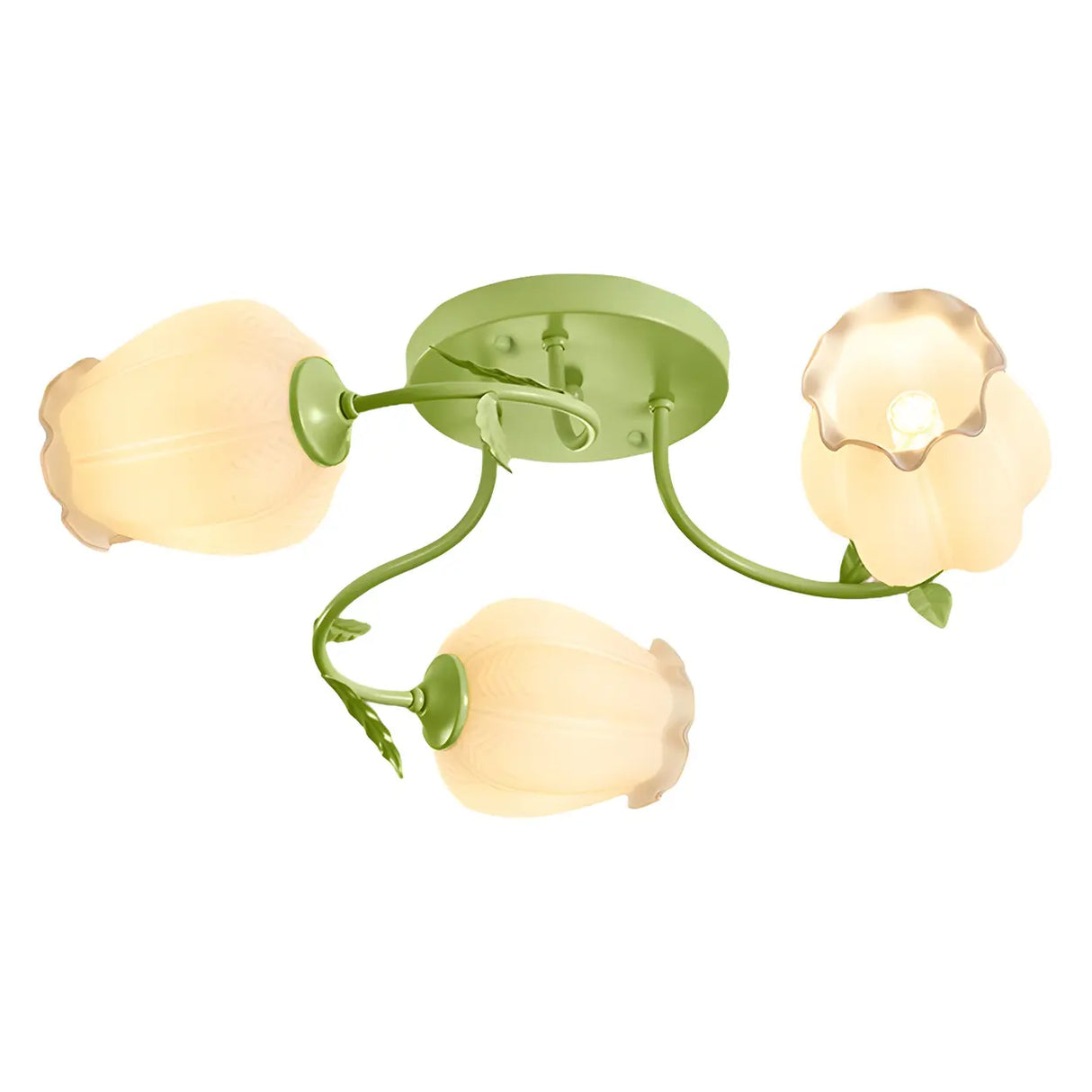 Bedroom Glass Flower Semi-Flush Mount Light 3-Light Image - 5