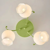 Bedroom Glass Flower Semi-Flush Mount Light 3-Light Image - 6