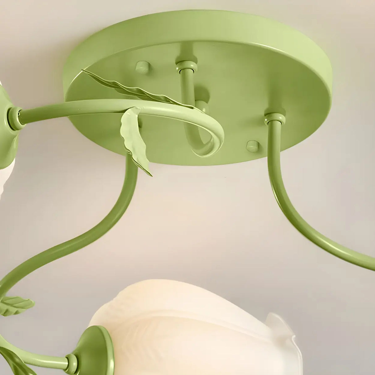 Bedroom Glass Flower Semi-Flush Mount Light 3-Light Image - 7