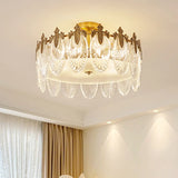 Bedroom Glass Leaf Gold Semi-Flush Mount Ceiling Light Image - 2