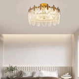 Bedroom Glass Leaf Gold Semi-Flush Mount Ceiling Light Image - 6