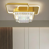 Bedroom Golden Square Crystal LED Flush Mount Light Image - 1