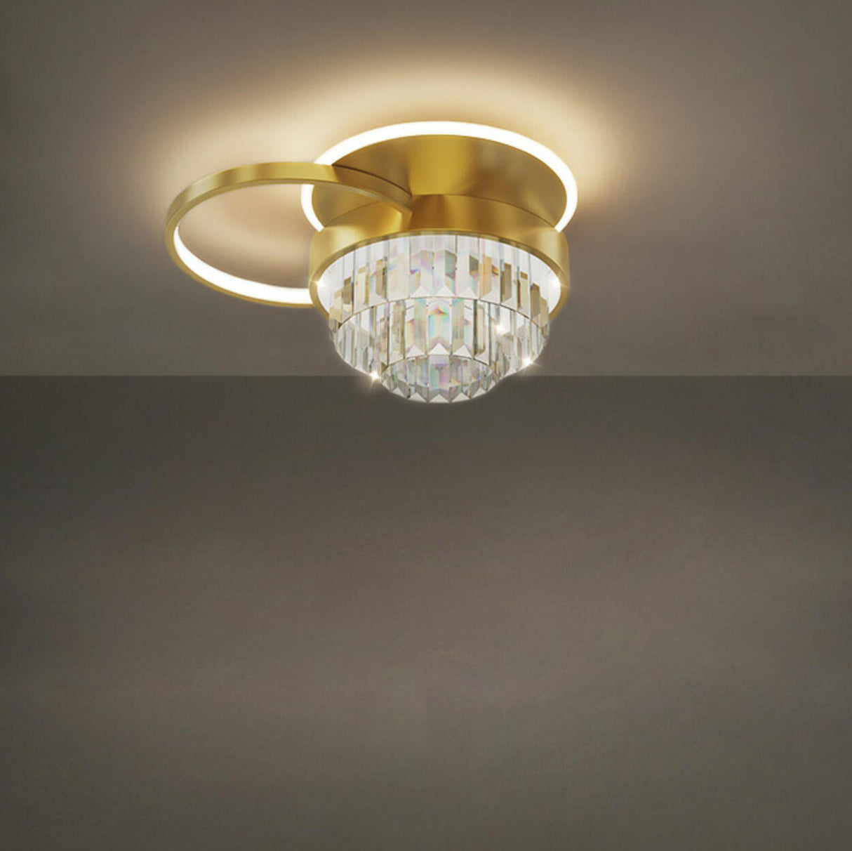 Bedroom Golden Square Crystal LED Flush Mount Light Image - 10