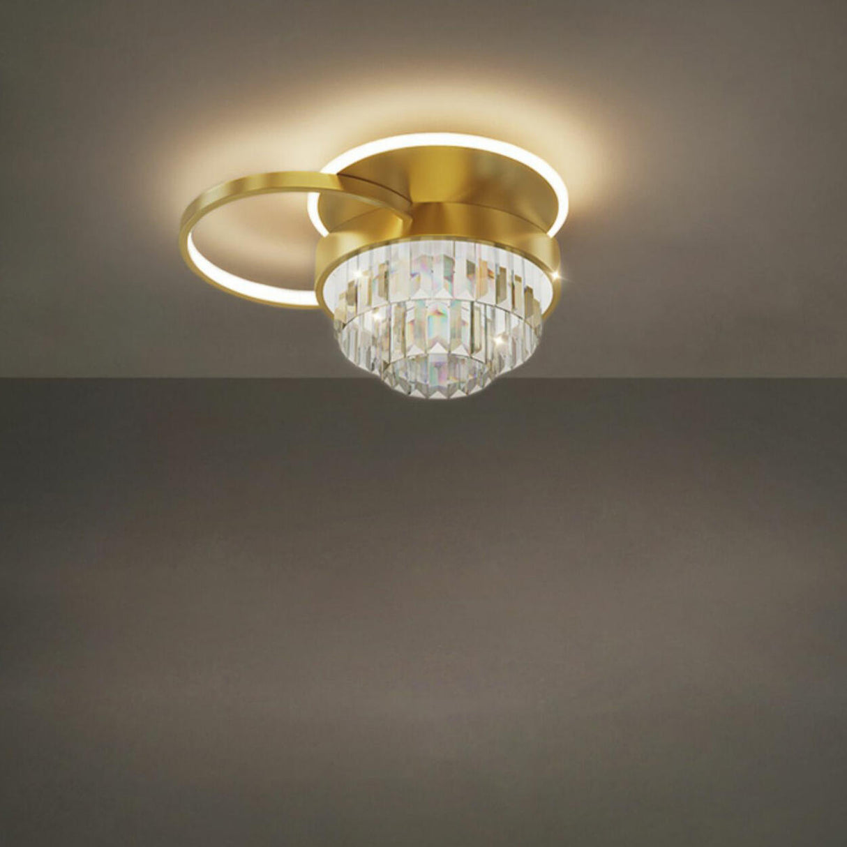 Bedroom Golden Square Crystal LED Flush Mount Light Image - 11