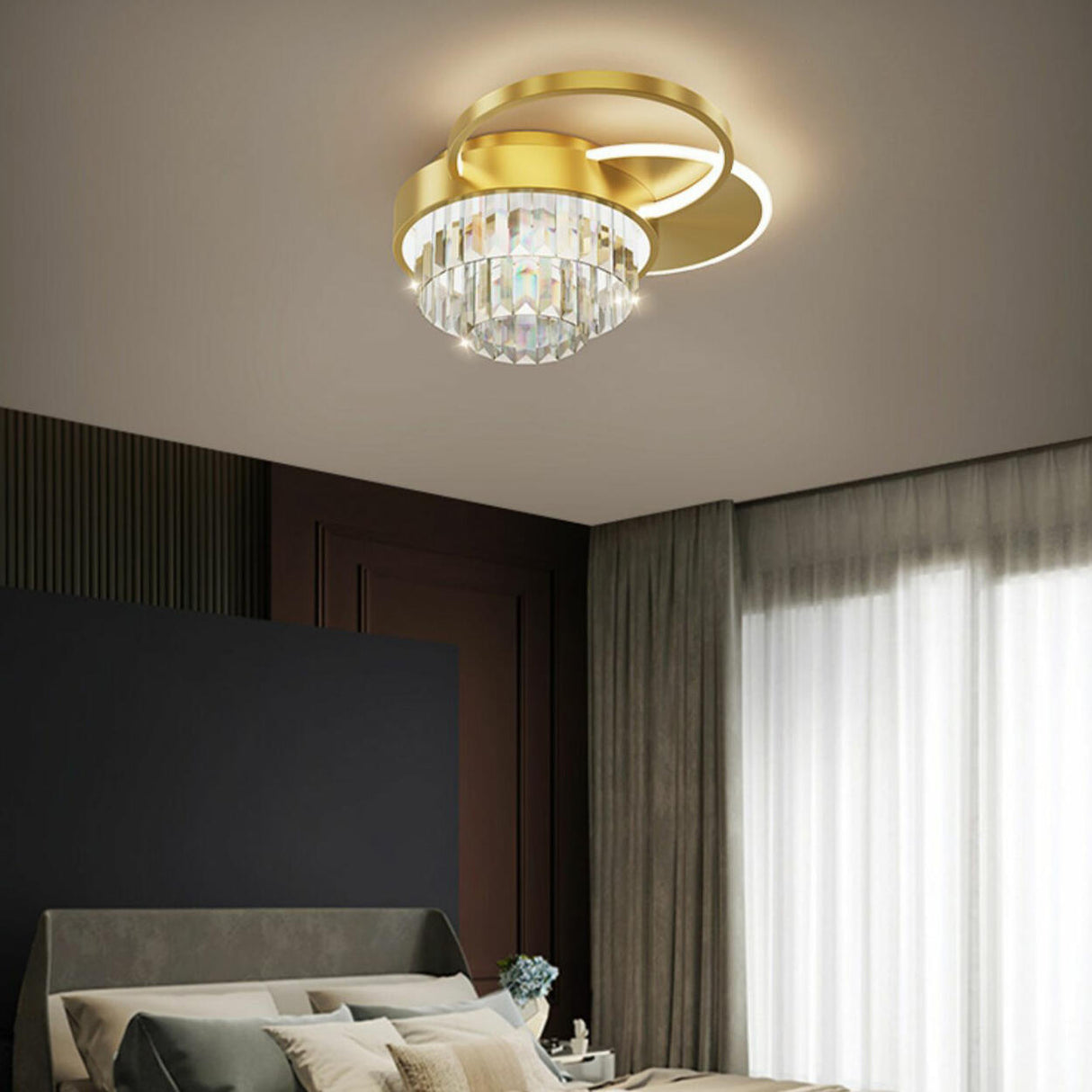 Bedroom Golden Square Crystal LED Flush Mount Light Image - 15