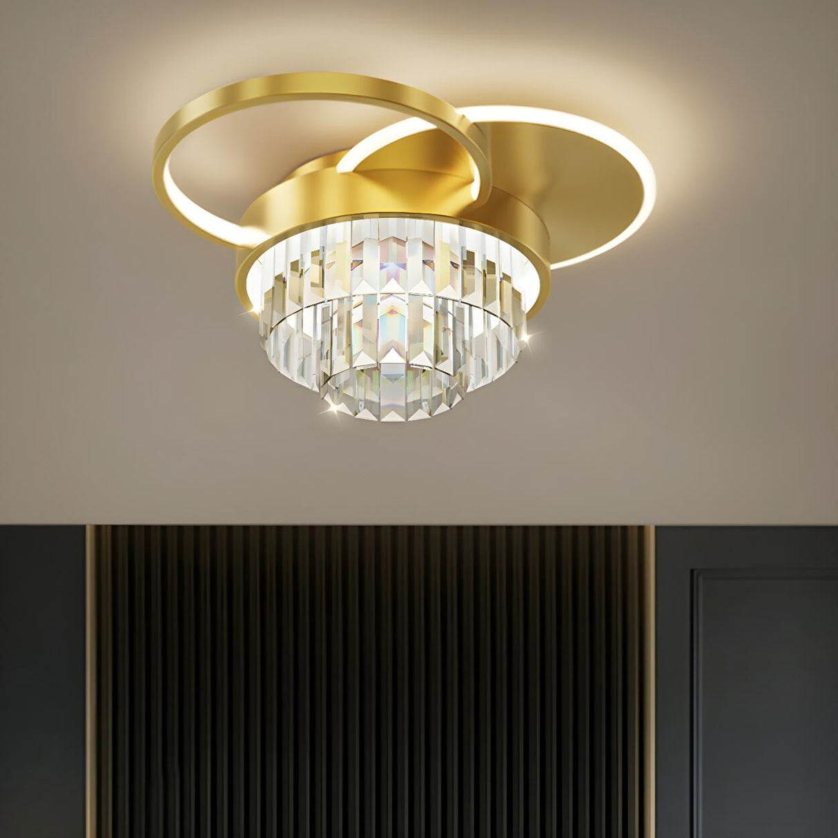 Bedroom Golden Square Crystal LED Flush Mount Light Image - 3
