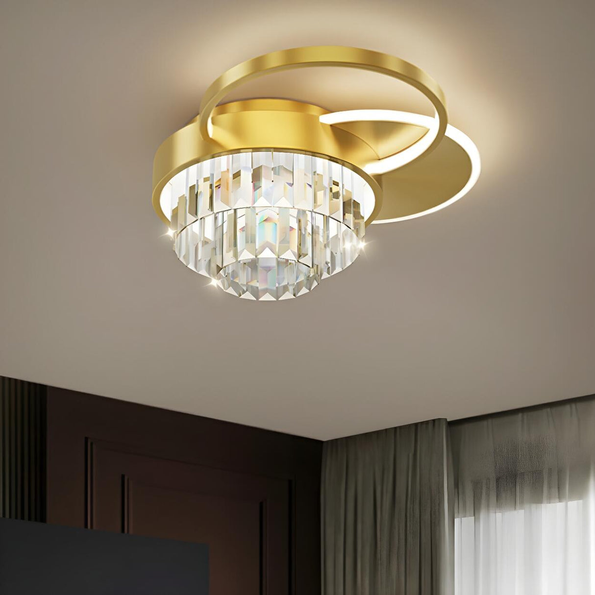 Bedroom Golden Square Crystal LED Flush Mount Light Image - 4